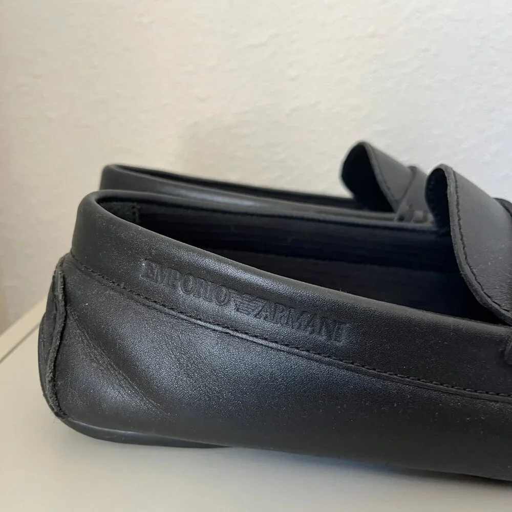 Emporio Armani Men's Black Leather Driver Loafers Shoes Size 8